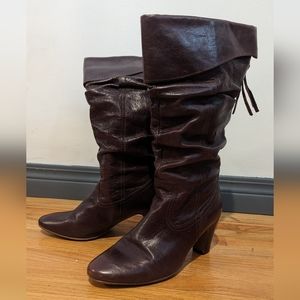 Vintage Brown leather distressed chunky heeled Aldo boots folded cuff size 7